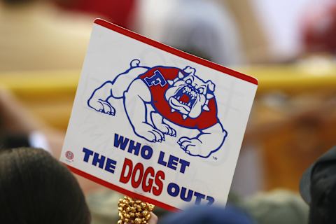 A fan holds up a sign for the Fresno State Bulldogs. (Photo by Kevin C. Cox/Getty Images)