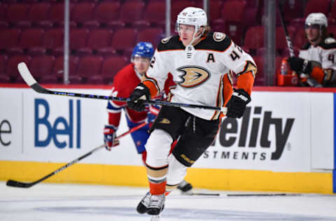 MONTREAL, QC – JANUARY 27: Josh Manson #42 of the Anaheim Ducks skates against the Montreal Canadiens during the second period at Centre Bell on January 27, 2022 in Montreal, Canada. The Anaheim Ducks defeated the Montreal Canadiens 5-4. (Photo by Minas Panagiotakis/Getty Images)