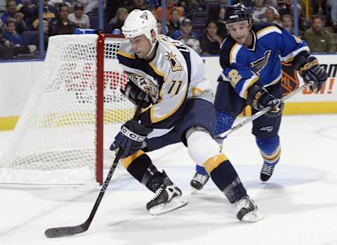 David Legwand #11 of the Nashville Predators takes the puck  (Photo by Elsa/Getty Images)