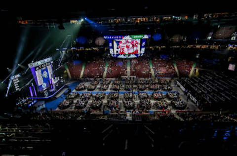 VANCOUVER, BC – JUNE 22: A general view of the draft floor prior to the Tampa Bay Lightning pick during the third round of the 2019 NHL Draft at Rogers Arena on June 22, 2019 in Vancouver, British Columbia, Canada. (Photo by Jonathan Kozub/NHLI via Getty Images)