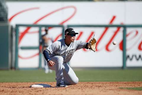 SURPRISE, AZ – OCTOBER 17: Keston Hiiura #23 of the Peoria Javelinas and Milwaukee Brewers in action during the 2018 Arizona Fall League on October 17, 2018 at Surprise Stadium in Surprise, Arizona. (Photo by Joe Robbins/Getty Images)