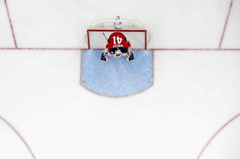 Vitek Vanecek #41 of the New Jersey Devils. (Photo by Bruce Bennett/Getty Images)