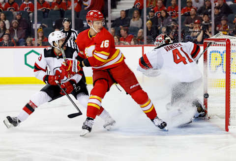 Nikita Zadorov #16 of the Calgary Flames. (Photo by Leah Hennel/Getty Images)