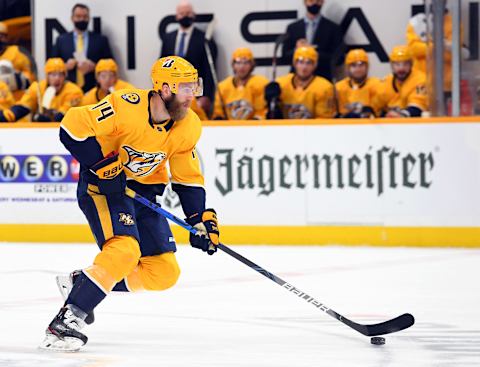 Nashville Predators defenseman Mattias Ekholm (14) . Mandatory Credit: Christopher Hanewinckel-USA TODAY Sports