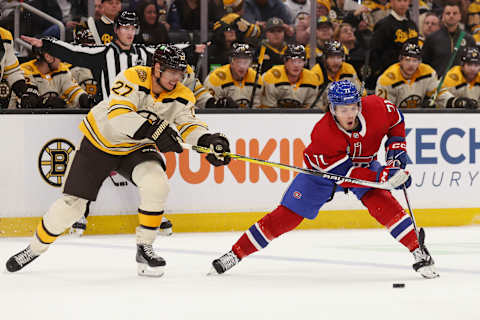 Nov 18, 2023; Boston, Massachusetts, USA; Montreal Canadiens center Jake Evans. Mandatory Credit: Winslow Townson-USA TODAY Sports