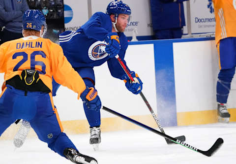 Taylor Hall #4 of the Buffalo Sabres. (Photo by Kevin Hoffman/Getty Images)