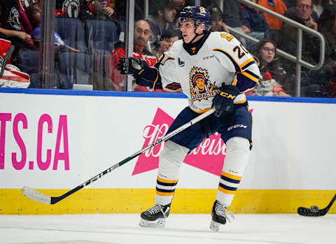 QUEBEC CITY, QC – OCTOBER 26: Olivier Nadeau #20 of the Shawinigan Cataractes skates during his QMJHL hockey game at the Videotron Center on October 26, 2019 in Quebec City, Quebec, Canada. (Photo by Mathieu Belanger/Getty Images)