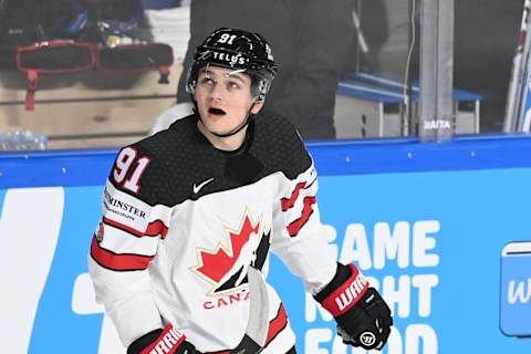 Team Canada, Cole Perfetti. (Photo by Gints IVUSKANS / AFP)