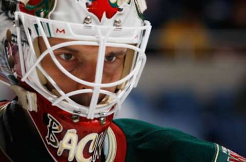 UNIONDALE, NY – OCTOBER 10: Niklas Backstrom #32 of the Minnesota Wild skates against the New York Islanders on October 10, 2011 at Nassau Coliseum in Uniondale, New York. Islanders defeated the Wild 2-1. (Photo by Mike Stobe/NHLI via Getty Images)