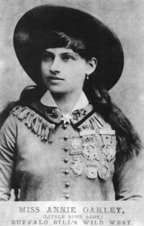 A picture of Annie Oakley as she looked while touring with Buffalo Bill's Wild West Show.