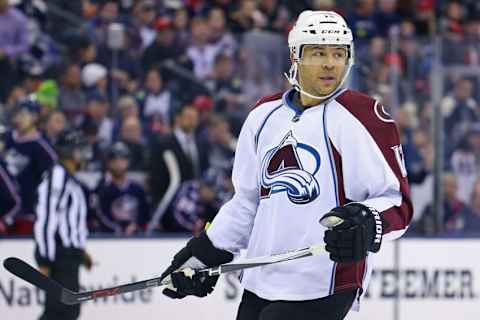 Nov 21, 2016; Columbus, OH, USA; Colorado Avalanche right wing Jarome Iginla (12) against the Columbus Blue Jackets at Nationwide Arena. The Avalanche won 3-2. Mandatory Credit: Aaron Doster-USA TODAY Sports