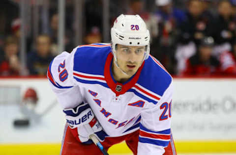 NEWARK, NJ – APRIL 01: New York Rangers left wing Chris Kreider (20) skates during the first period of the National Hockey League game between the New Jersey Devils and the New York Rangers on April 1, 2019 at the Prudential Center in Newark, NJ. (Photo by Rich Graessle/Icon Sportswire via Getty Images)