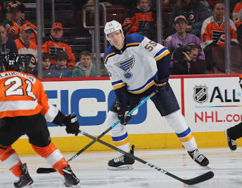 PHILADELPHIA, PENNSYLVANIA – JANUARY 07: Colton Parayko #55 of the St. Louis Blues skates against the Philadelphia Flyers at the Wells Fargo Center on January 07, 2019 in Philadelphia, Pennsylvania. The Blues shut-out the Flyers 3-0. (Photo by Bruce Bennett/Getty Images)