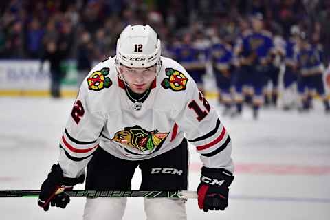 Chicago Blackhawks left wing Alex DeBrincat (12). Mandatory Credit: Jeff Curry-USA TODAY Sports