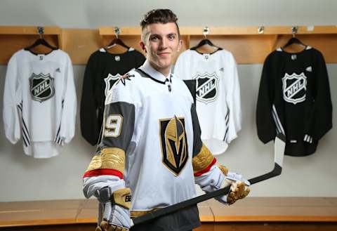 VANCOUVER, BRITISH COLUMBIA – JUNE 21: Peyton Krebs, 17th overall pick of the Vegas Golden Knights poses for a portrait during the first round of the 2019 NHL Draft at Rogers Arena on June 21, 2019 in Vancouver, Canada. (Photo by Andre Ringuette/NHLI via Getty Images)