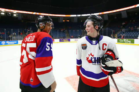 Alexis Lafreniere #11 of Team White and Quinton Byfield #55. (Photo by Vaughn Ridley/Getty Images)