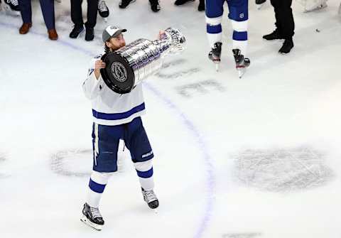 Victor Hedman #77 of the Tampa Bay Lightning. (Photo by Bruce Bennett/Getty Images)