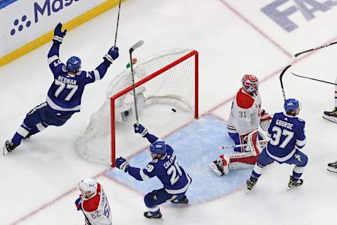 Yanni Gourde #37 of the Tampa Bay Lightning. (Photo by Mike Carlson/Getty Images)