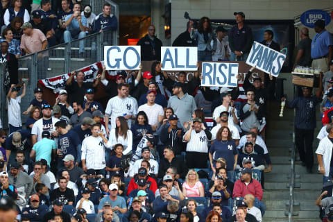 NEW YORK, NY – OCTOBER 18: Fans cheer during the first inning between the Houston Astros and the New York Yankees in Game Five of the American League Championship Series at Yankee Stadium on October 18, 2017 in the Bronx borough of New York City. (Photo by Al Bello/Getty Images)