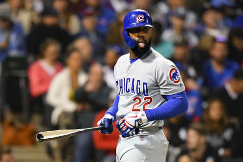 CHICAGO, IL – SEPTEMBER 22: Chicago Cubs right fielder Jason Heyward (22) reacts after breaking his bat in the fourth inning against the Chicago White Sox on September 22, 2018 at Guaranteed Rate Field in Chicago, Illinois. (Photo by Quinn Harris/Icon Sportswire via Getty Images)