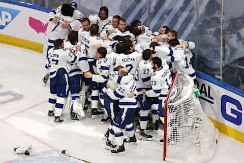 The Tampa Bay Lightning celebrate. (Photo by Bruce Bennett/Getty Images)