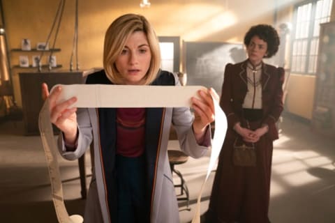 Jodie Whittaker as The Doctor and Haley McGee as Dorothy Skerrit in Doctor Who.