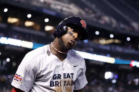 Chavez Young, who got a key hit for great Britain against Colombia Monday.. (Photo by Chris Coduto/Getty Images)