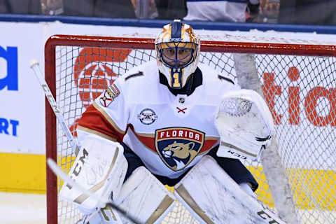 TORONTO, ON – DECEMBER 20: Florida Panthers Goalie Roberto Luongo (1) in warmups prior to the regular season NHL game between the Florida Panthers and Toronto Maple Leafs on December 20, 2018 at Scotiabank Arena in Toronto, ON. (Photo by Gerry Angus/Icon Sportswire via Getty Images)