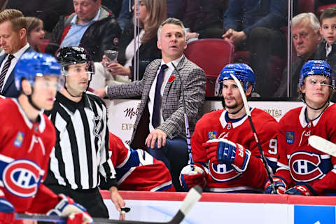 MONTREAL, CANADA – NOVEMBER 05: Head coach of the Montreal Canadiens, Martin St-Louis, handles bench duties during the third period against the Vegas Golden Knights at Centre Bell on November 5, 2022 in Montreal, Quebec, Canada. The Vegas Golden Knights defeated the Montreal Canadiens 6-4. (Photo by Minas Panagiotakis/Getty Images)