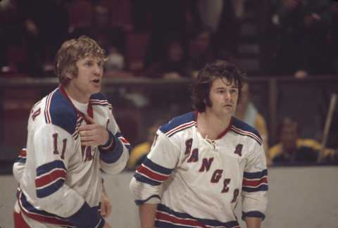 Vic Hadfield (left) and Rod Gilbert (Photo by Melchior DiGiacomo/Getty Images)