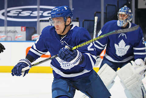 TORONTO, ON – FEBRUARY 15: Travis Dermott #23 of the Toronto Maple Leafs  . (Photo by Claus Andersen/Getty Images)