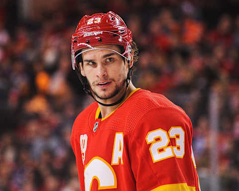 Sean Monahan #23 of the Calgary Flames (Photo by Derek Leung/Getty Images)