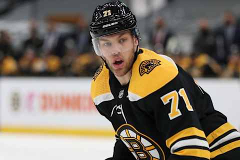 Taylor Hall #71 of the Boston Bruins. (Photo by Adam Glanzman/Getty Images)