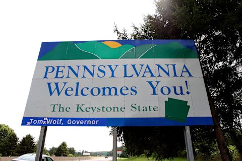 PENNSYLVANIA – AUGUST 25: ‘Pennsylvania Welcomes You’ signage on Interstate 76 on August 25, 2016 in Pennsylvania. (Photo By Raymond Boyd/Getty Images)