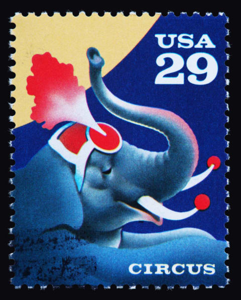 U.S. stamp with a circus elephant on it.