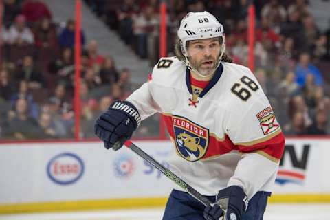 Dec 3, 2016; Ottawa, Ontario, CAN; Florida Panthers right wing Jaromir Jagr (68) skates in the first period against the Ottawa Senators at Canadian Tire Centre. Mandatory Credit: Marc DesRosiers-USA TODAY Sports