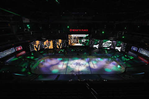 The Vegas Knights are getting ready to take on the Dallas Stars in Dallas. (Photo by Bruce Bennett/Getty Images)