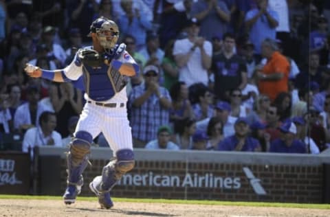 Jun 17, 2016; Chicago, IL, USA; Chicago Cubs catcher Willson Contrreras (40) during the game against the Pittsburgh Pirates at Wrigley Field. Mandatory Credit: Matt Marton-USA TODAY Sports