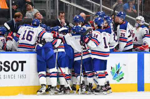 EDMONTON, AB – AUGUST 17: Players of United States discuss the play during the game against Czechia in the IIHF World Junior Championship on August 17, 2022, at Rogers Place in Edmonton, Alberta, Canada (Photo by Andy Devlin/ Getty Images)