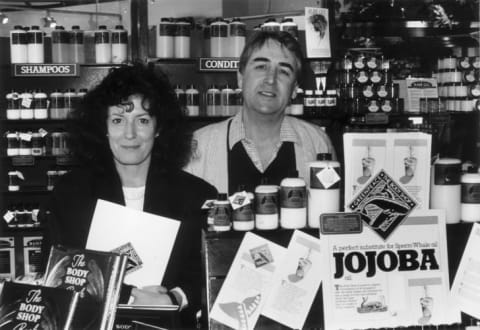 Anita Roddick of the Body Shop in one of her stores in 1986