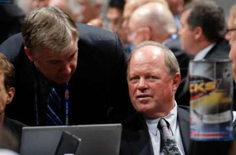 JUNE 26: General Manager Bob Murray of the Anaheim Ducks looks on from the Ducks draft table. (Photo by Dave Sandford/NHLI via Getty Images)