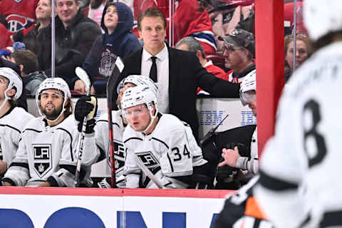 MONTREAL, CANADA – DECEMBER 10: Assistant coach of the Los Angeles Kings, Jim Hiller, works the bench during the third period against the Montreal Canadiens at Centre Bell on December 10, 2022, in Montreal, Quebec, Canada. The Los Angeles Kings defeated the Montreal Canadiens 4-2. (Photo by Minas Panagiotakis/Getty Images)