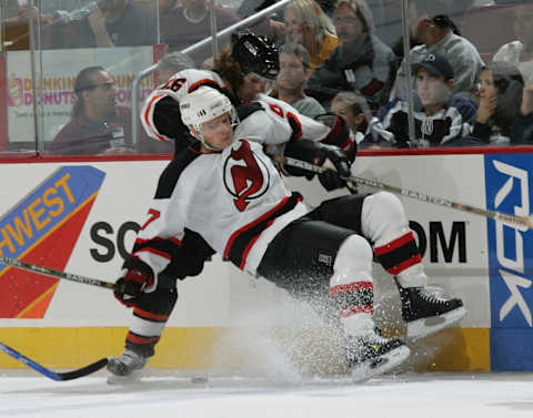 Adrian Foster #47 of the New Jersey Devils (Photo by Bruce Bennett/Getty Images)