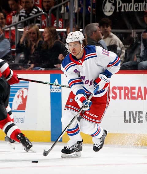 NEWARK, NEW JERSEY – APRIL 27: Artemi Panarin, #10 of the New York Rangers, skates against the New Jersey Devils in Game Five of the First Round of the 2023 Stanley Cup Playoffs at Prudential Center on April 27, 2023, in Newark, New Jersey. (Photo by Bruce Bennett/Getty Images).                                               Rangers Report Cards: Artemi Panarin: A- (C)