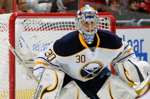 WASHINGTON, DC – DECEMBER 30: Ryan Miller #30 of the Buffalo Sabres defends the goal against the Washington Capitals at the Verizon Center on December 30, 2011 in Washington, DC. (Photo by G Fiume/Getty Images)