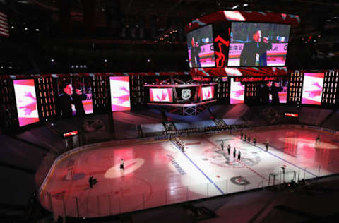 TORONTO, ONTARIO – AUGUST 12: The Carolina Hurricanes and the Boston Bruins prepare to play in Game One of the Eastern Conference First Round during the 2020 NHL Stanley Cup Playoffs at Scotiabank Arena on August 12, 2020 in Toronto, Ontario. (Photo by Elsa/Getty Images)