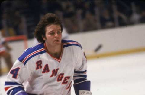 Canadian hockey player Don Murdoch forward of the New York Rangers in action on the ice during a home game against the Detroit Red Wings at Madison Suqare Garden, New York, 1979. (Photo by Bruce Bennett/Getty Images)