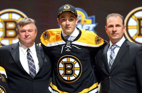 SUNRISE, FL – JUNE 26: Zach Senyshyn poses after being selected 15th overall by the Boston Bruins in the first round of the 2015 NHL Draft at BB