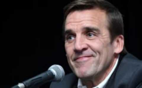 LAS VEGAS, NV – JULY 13: George McPhee speaks after being introduced as the general manager of the Las Vegas NHL franchise during a news conference at T-Mobile Arena on July 13, 2016 in Las Vegas, Nevada. (Photo by Ethan Miller/Getty Images)