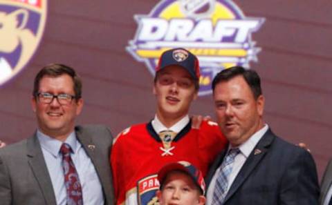 Jun 24, 2016; Buffalo, NY, USA; Henrik Borgstrom poses for a photo after being selected as the number twenty-three overall draft pick by the Florida Panthers in the first round of the 2016 NHL Draft at the First Niagra Center. Mandatory Credit: Timothy T. Ludwig-USA TODAY Sports